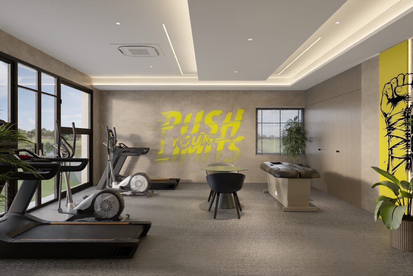 Cardio zone with treadmills and water massage bed