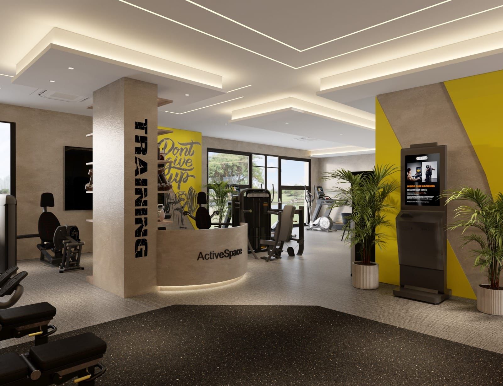 ActiveSpace reception desk with smart strength machines